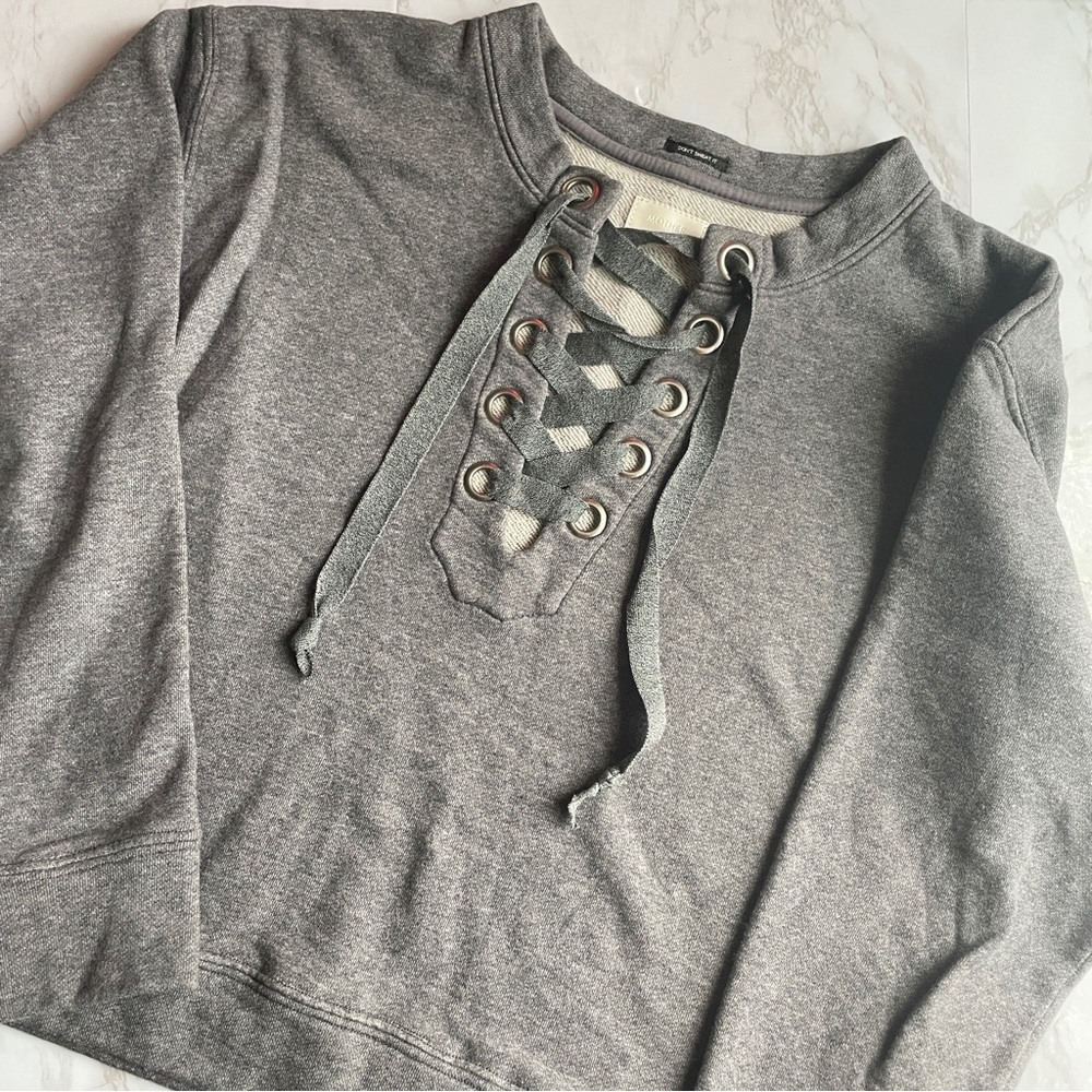 MOTHER Grey lace up neck sweatshirt size large